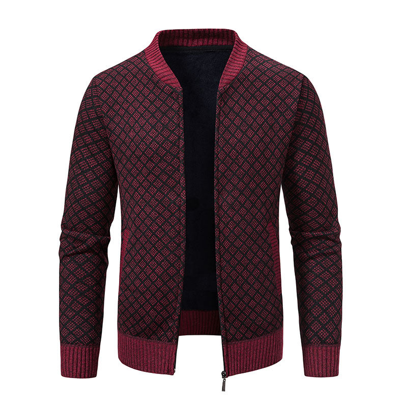 Herren Strick-Zipjacke mit feinem Jacquard‑Muster, durchgehendem Reißverschluss und geripptem Saum Drune