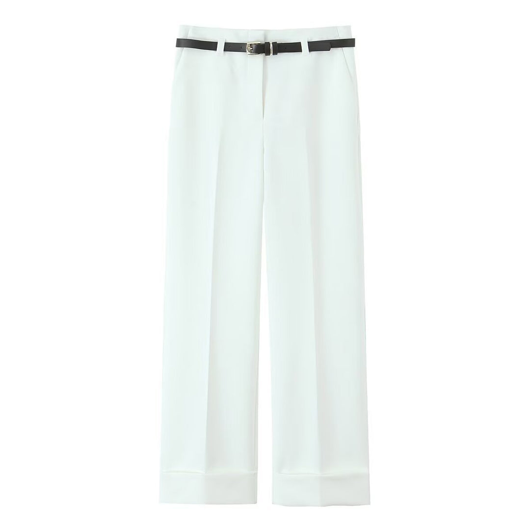 Damen 10+ weite High‑Waist Anzughose mit Bügelfalte und Umschlagsaum Drune