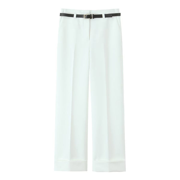 Damen 10+ weite High‑Waist Anzughose mit Bügelfalte und Umschlagsaum Drune
