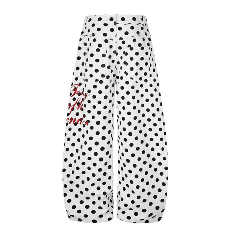Damen Weite Culotte-Jeans mit Polka-Dot, ballonförmigem Saum und hoher Taille Drune