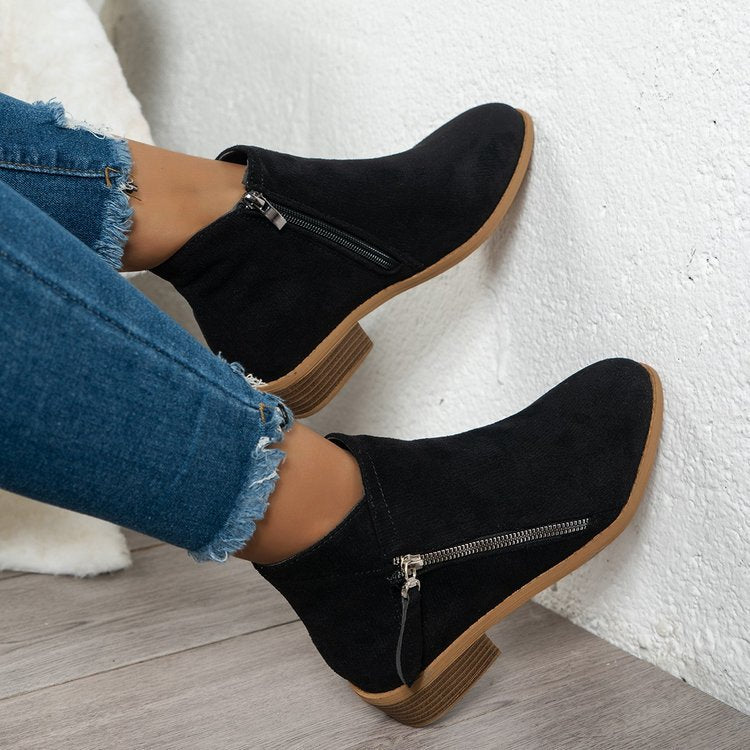 Damen Stiefel mit seitlichem Reißverschluss und elegantem Samtoberfläche Drune