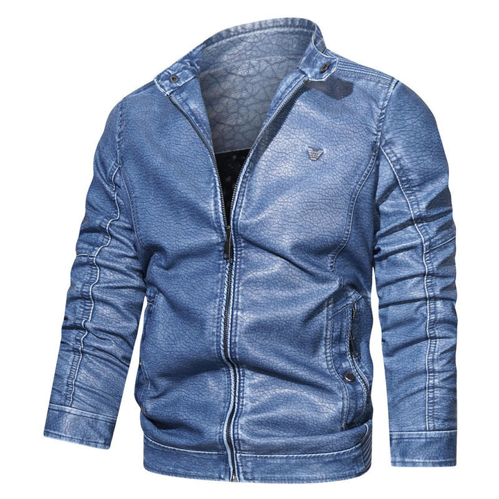 Herren Kunstleder-Bikerblouson mit strukturiertem Finish, gesteppter Ärmelpartie und Stehkragen Drune