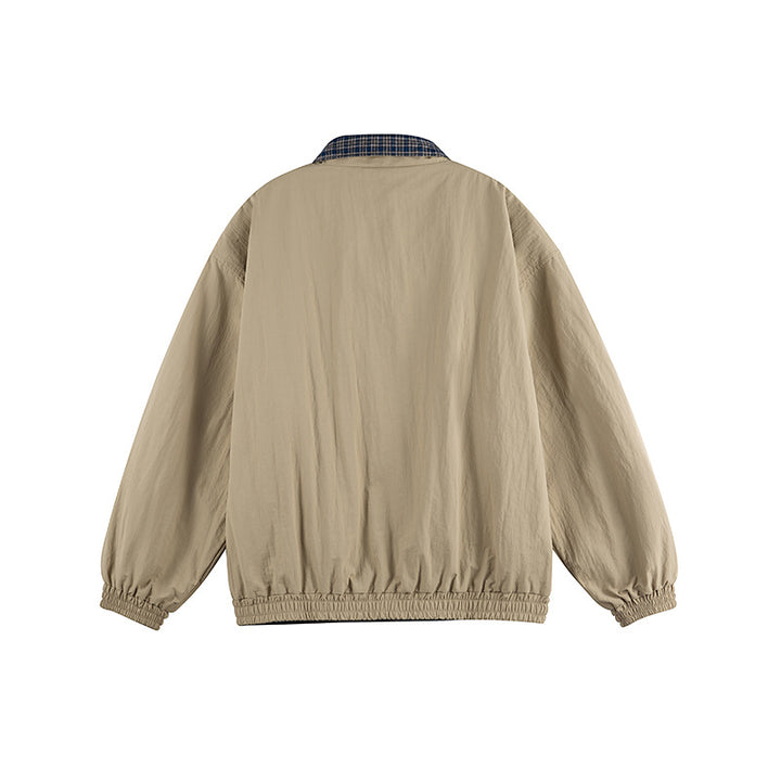 Unisex Leichte Oversize-Zipjacke im Bomberstil mit kariertem Kragen und elastischen Bündchen Drune