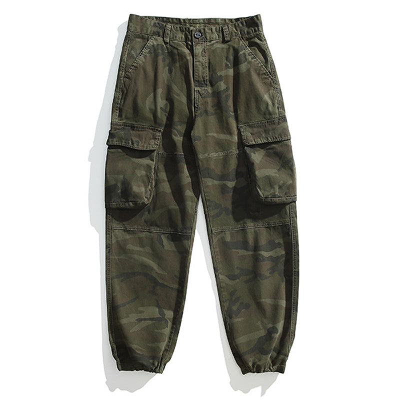 Herren Taktische Cargo-Joggerhose mit elastischem Knöchelabschluss, Mehrfachklapptaschen und Tarnmuster Drune