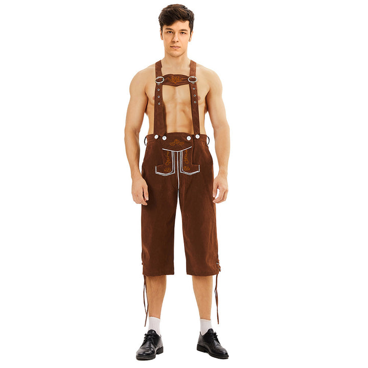 Herren nan knielange Wildlederimitat Lederhose mit detaillierter Stickerei Drune