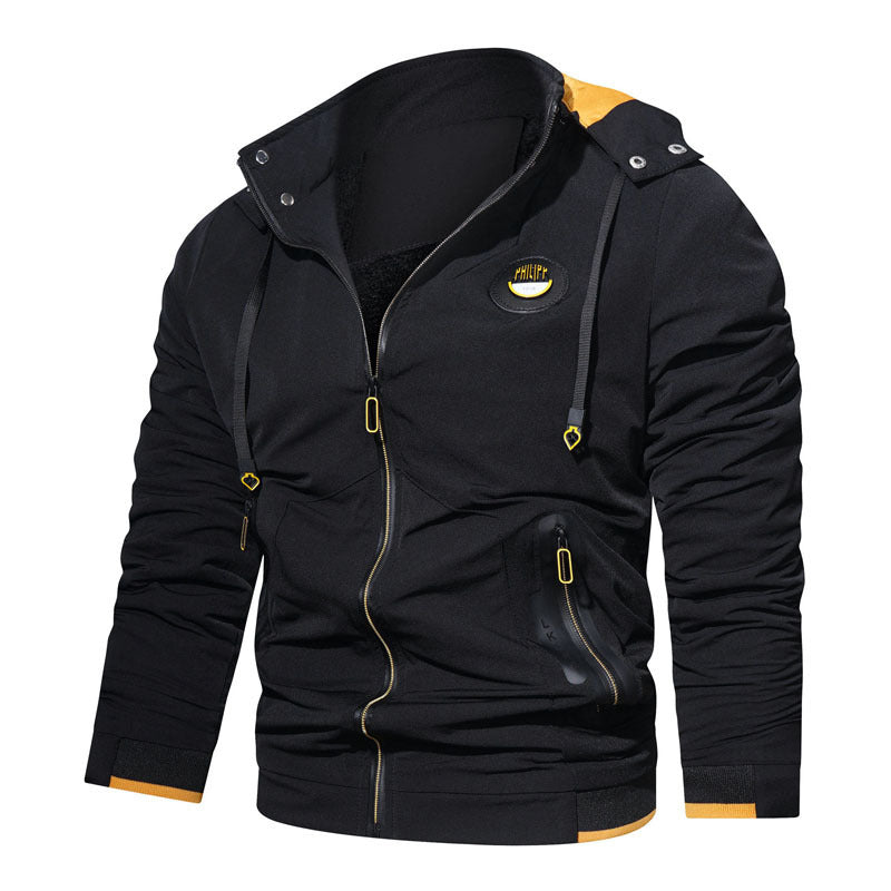 Herren leichte Kapuzenjacke im urbanen Tech‑Style mit wasserabweisenden Reißverschlüssen Drune