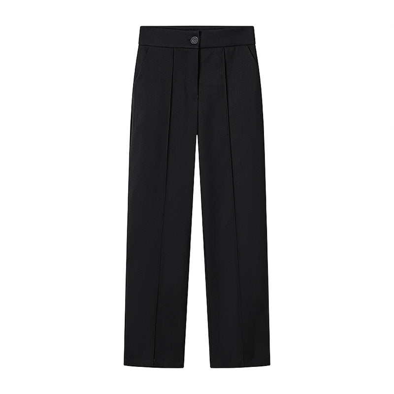 Damen Hochgeschnittene gerade Bundfaltenhose mit verdeckter Knopfleiste und Bügelfalte Drune