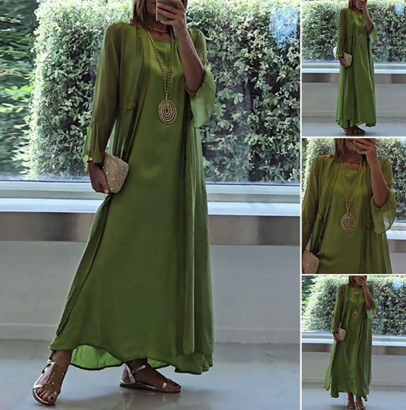 Damen nan elegante Lagen-Abendrobe mit gefüttertem Innenkleid, transparentem Chiffon-Überwurf und taillenverstellbaren Bändern Drune