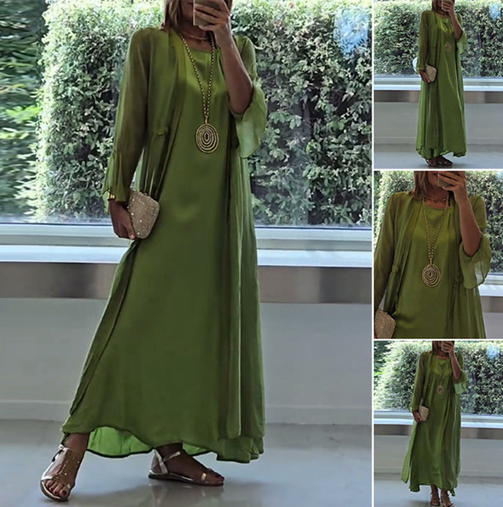 Damen nan elegante Lagen-Abendrobe mit gefüttertem Innenkleid, transparentem Chiffon-Überwurf und taillenverstellbaren Bändern Drune