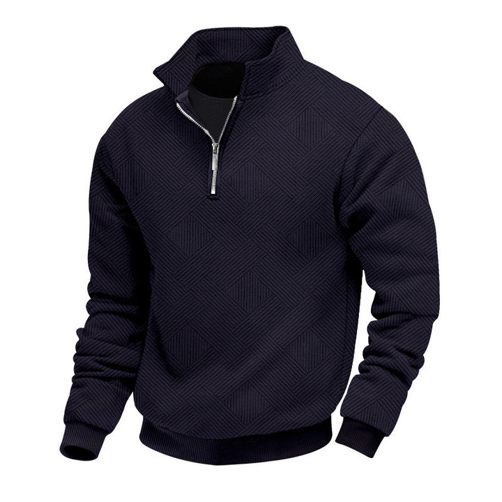 Herren Halbzip-Strickpullover mit geometrischer Struktur und Stehkragen Drune