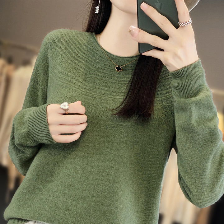 Damen Rundhals-Feinstrickpullover mit strukturierter Passe und Kaschmir-Optik Drune