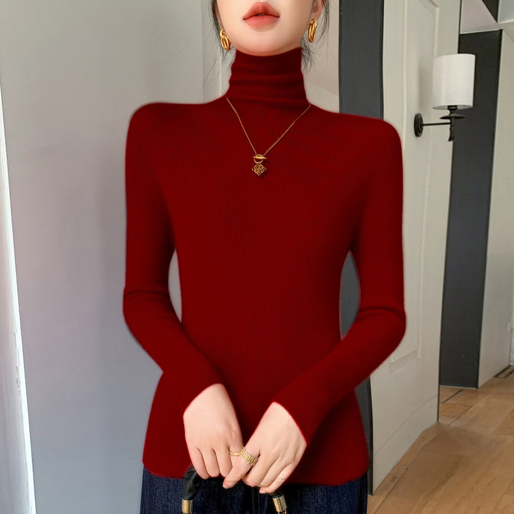 Damen Schlanker Feinstrickpullover mit hohem Rollkragen und feiner Rippstruktur Drune