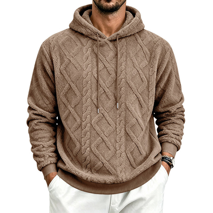 Herren Kuscheliger Sherpa-Kapuzenpullover mit Zopfstruktur und Rippbündchen Drune