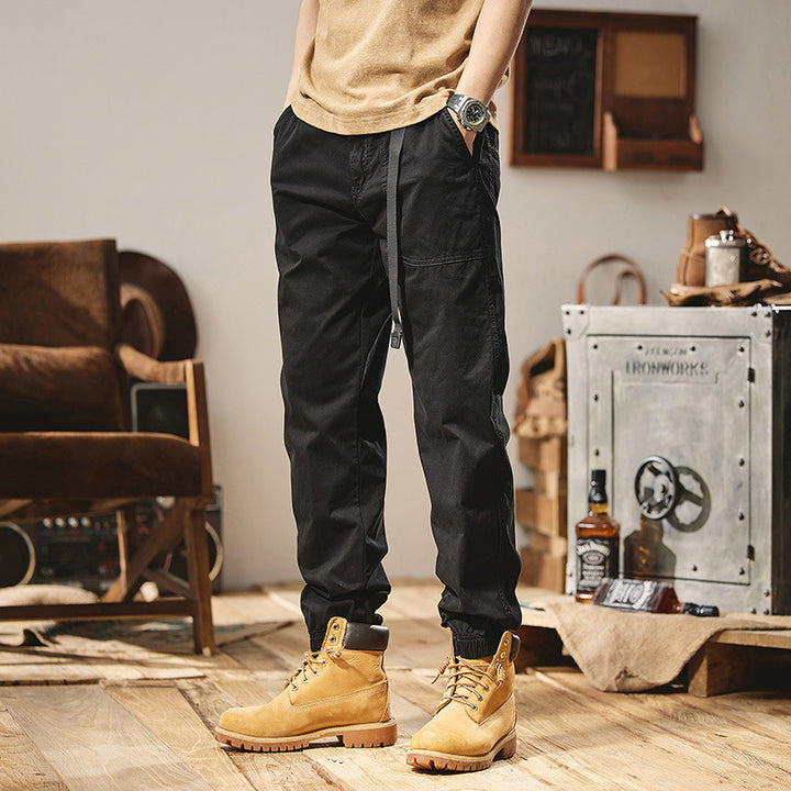 Herren Military-inspirierte Tapered-Cargo-Jogger aus robustem Baumwoll-Twill mit integriertem Webgurt und geripptem Knöchelabschluss Drune