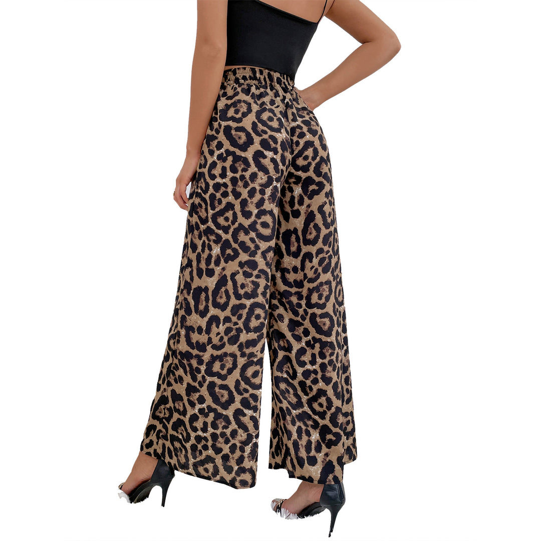 Damen weite Leoparden-Haremshose mit elastischem Taillengummi Drune