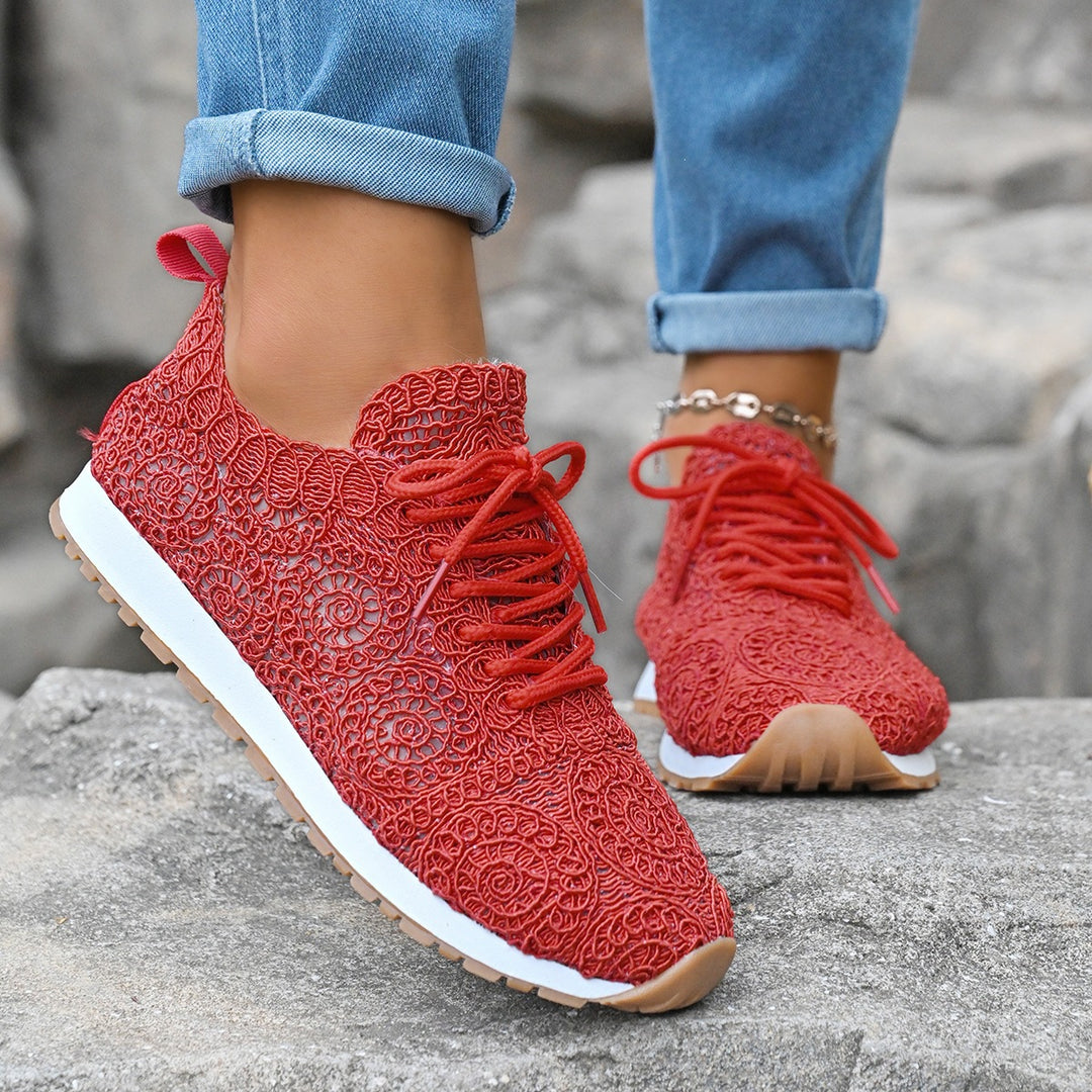Damen Leichte Sneaker mit Häkelspitzen-Obermaterial und profilierter Gummisohle Drune