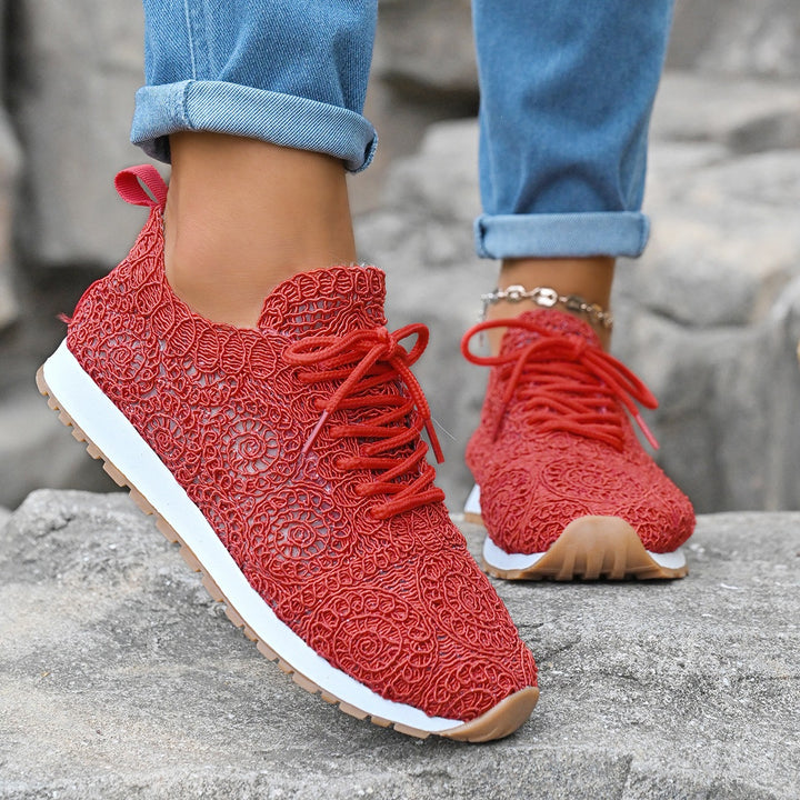 Damen Leichte Sneaker mit Häkelspitzen-Obermaterial und profilierter Gummisohle Drune