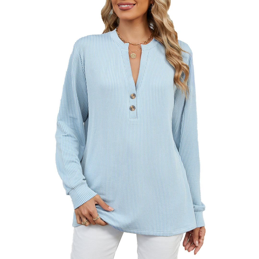 Damen Langarmshirt mit modischem Henley-Ausschnitt und strukturierter Ripptextur Drune