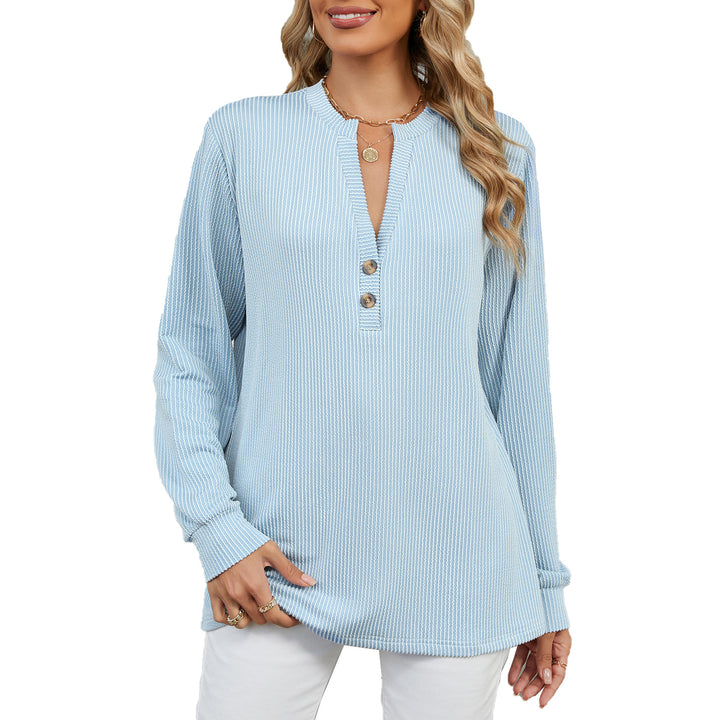Damen Langarmshirt mit modischem Henley-Ausschnitt und strukturierter Ripptextur Drune
