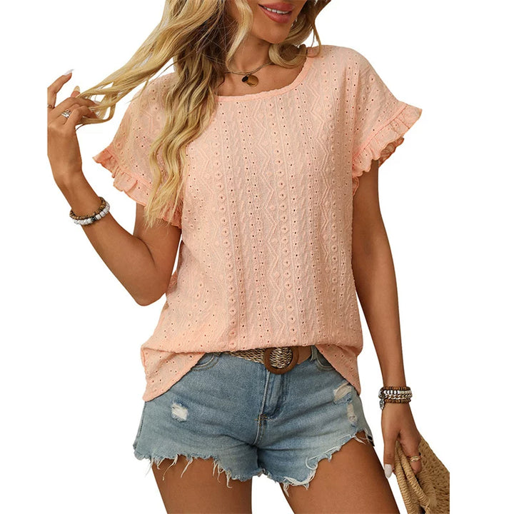 Damen Chiffonbluse mit Spitzenärmeln und feinem Lochmuster Drune