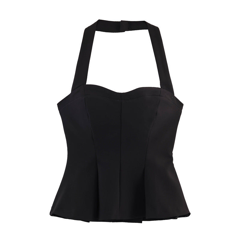 Damen Chic Haltertop mit tailliertem Schnitt und raffinierter Rüsche Drune