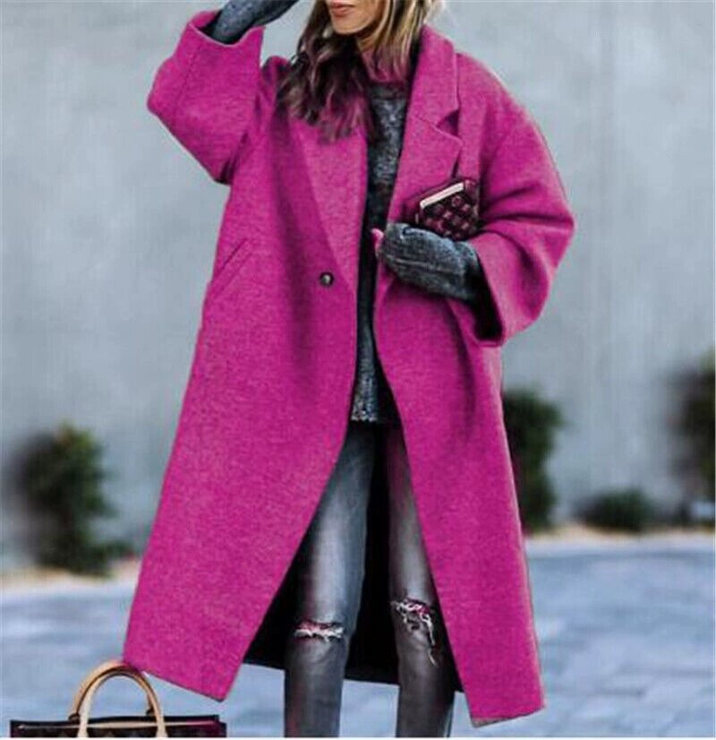 Damen Oversize Wollmantel mit fallender Schulter, offener Front und Eingrifftaschen Drune