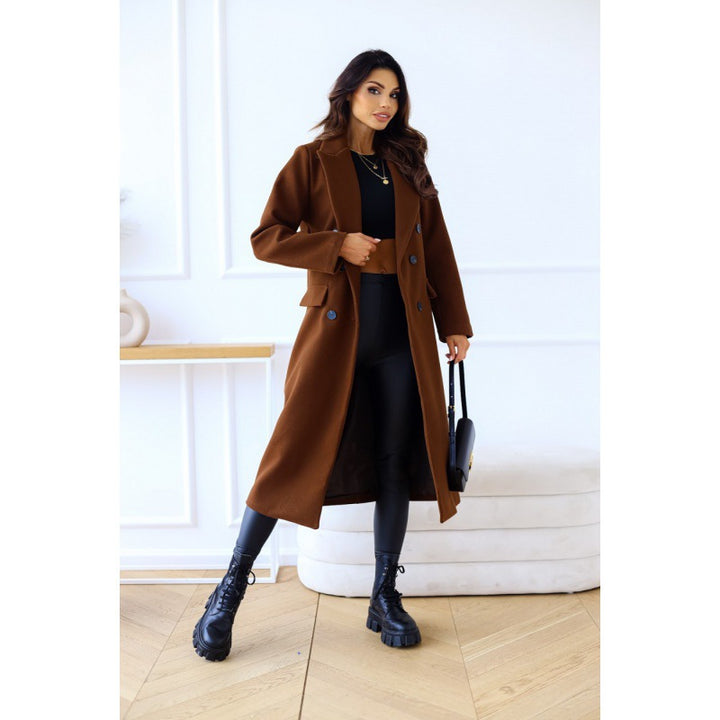 Damen Eleganter Wollmantel mit doppelter Knopfleiste und tiefem Schlitz Drune