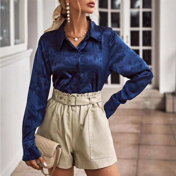 Damen elegante Seidenbluse mit floralem Muster und dezenten Glanz Drune