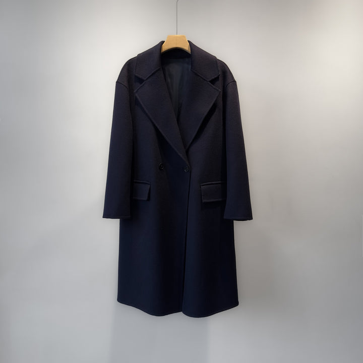 Damen Eleganter Doppelreihiger Oversized Wollmantel Drune