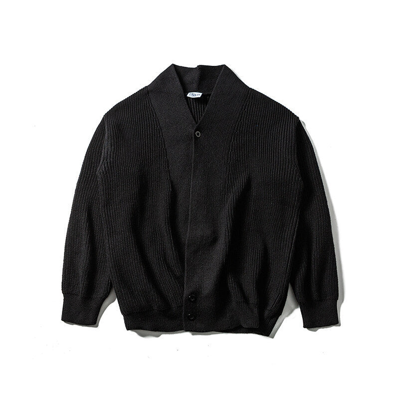 Unisex Oversize‑Strickcardigan mit Schalkragen, Strukturmix und Knopfleiste Drune