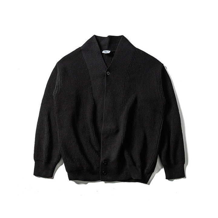 Unisex Oversize‑Strickcardigan mit Schalkragen, Strukturmix und Knopfleiste Drune