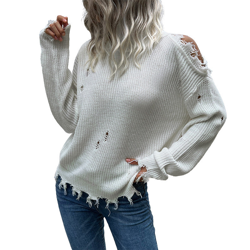 Damen Lässiger Oversized Pullover mit Lochdetails Drune