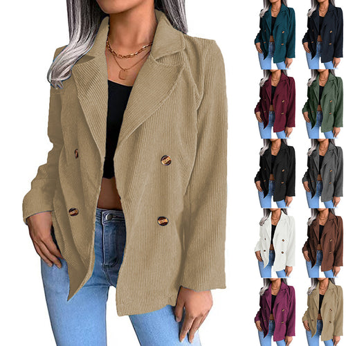 Damen modische Cordjacke mit doppelter Knopfleiste Drune