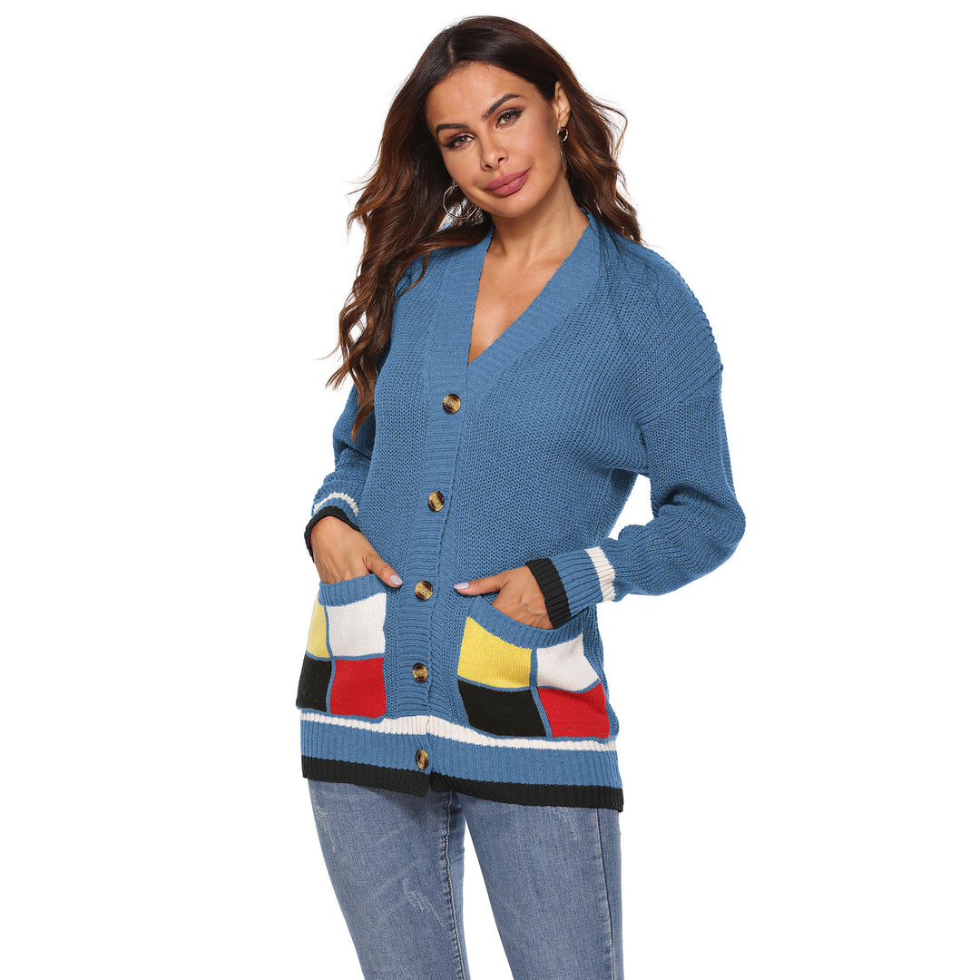 Damen Strickjacke mit bunten Akzentdetails und großen Knöpfen Drune