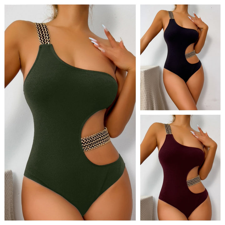 Damen Einteiliger Badeanzug mit asymmetrischem Cut-Out und modischen Kettenakzenten Drune