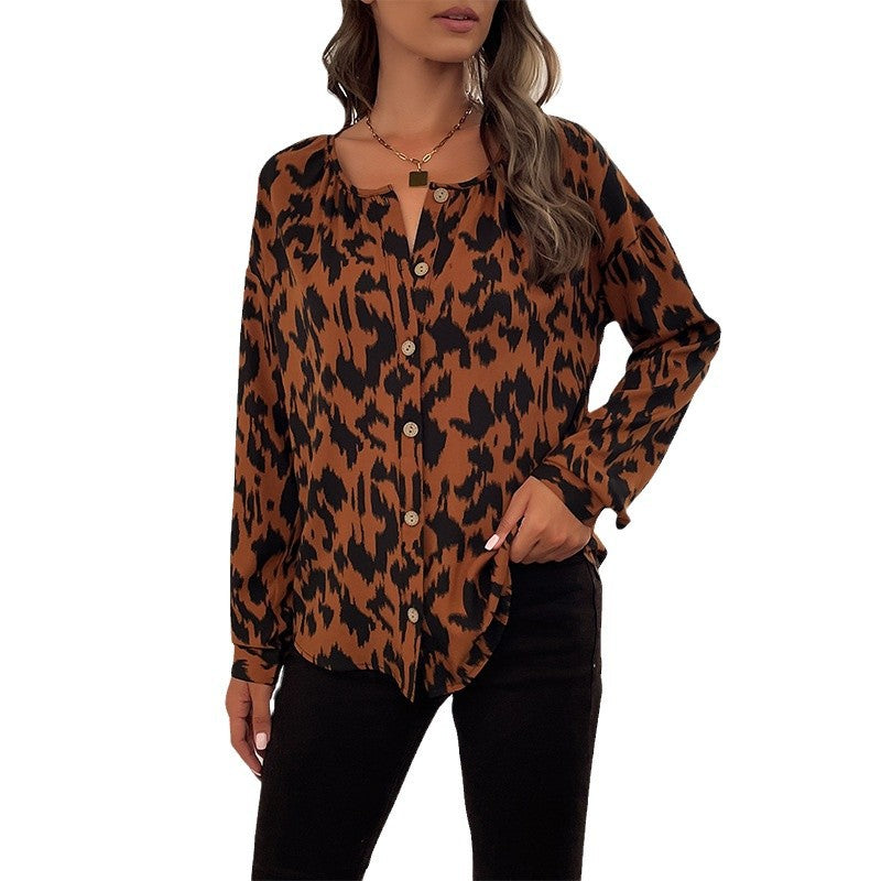 Damen Leopardenmuster Hemdbluse Drune