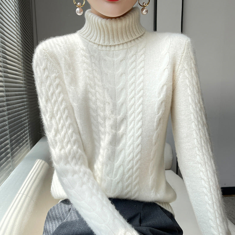 Damen hochgeschlossenes Strickpullover mit Zopfmuster und weichem Material Drune