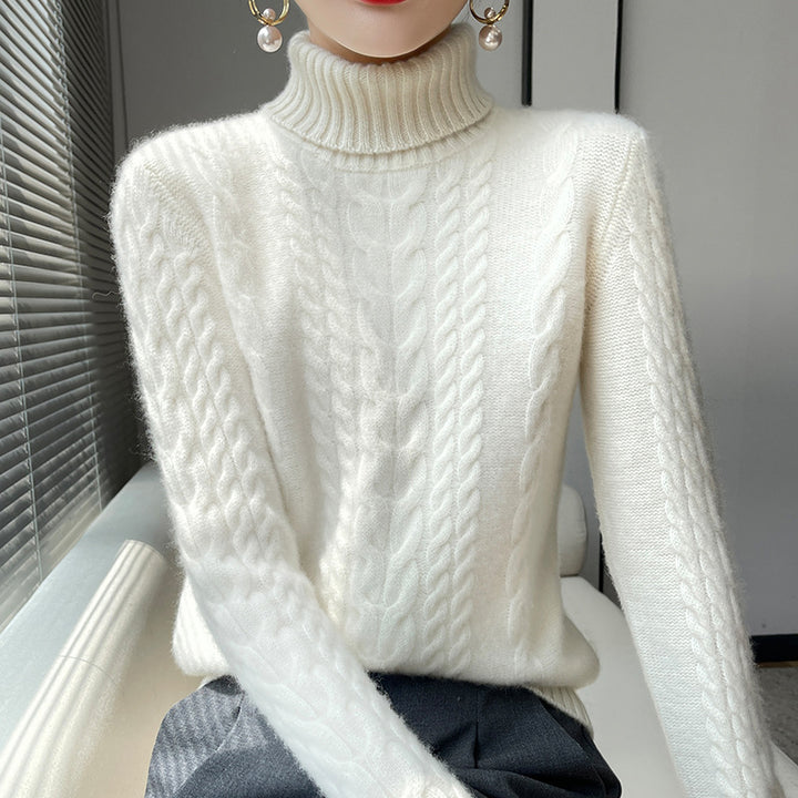 Damen hochgeschlossenes Strickpullover mit Zopfmuster und weichem Material Drune