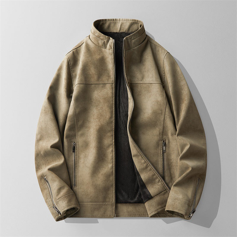 Herren Stilvolle Kunstlederjacke mit Stehkragen Drune