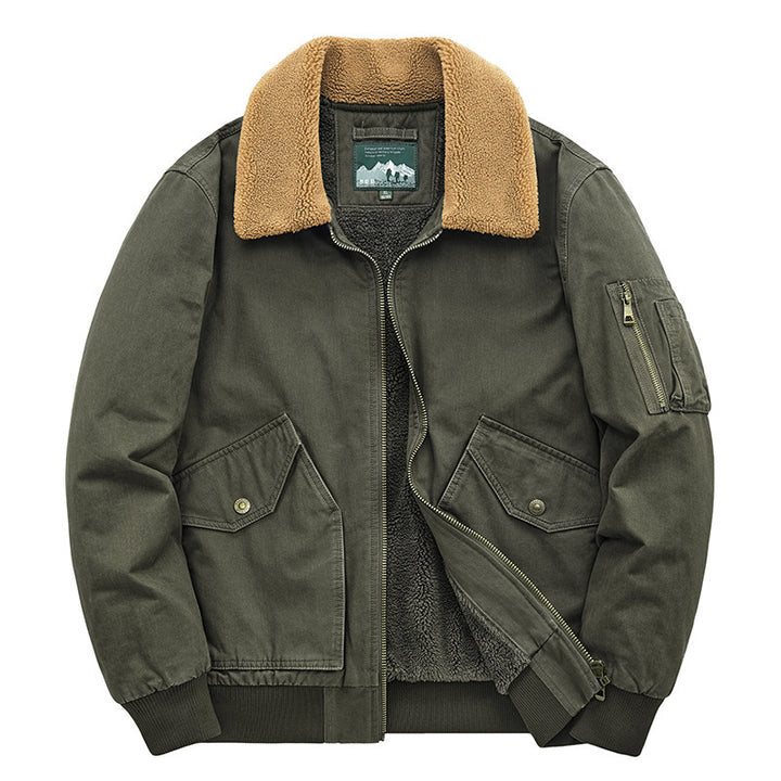 Herren Thermo-gefütterter Pilotenblouson aus robustem Canvas mit Sherpa-Innenfutter und Kunstfellkragen Drune