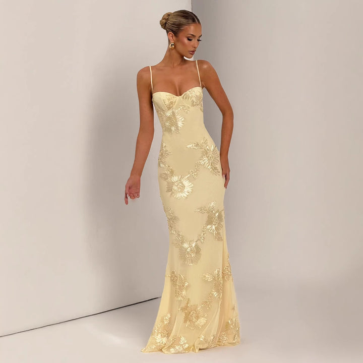 Damen Elegantes Abendkleid mit floralem Spitzenmotiv und tailliertem Schnitt Drune