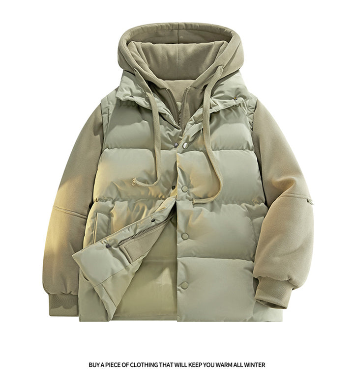 Herren Hybrid-Steppjacke mit Fleeceärmeln, Kapuze und verdecktem Druckknopfverschluss Drune