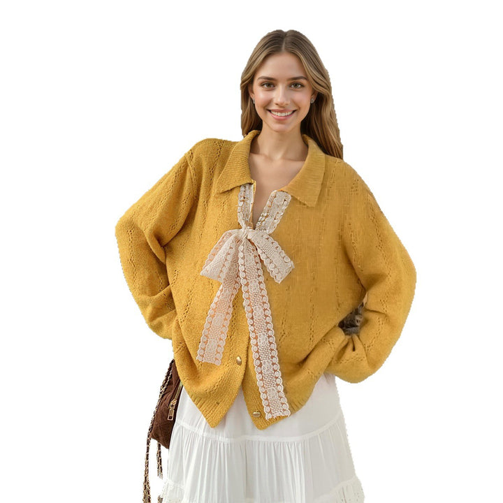 Damen Strickpullover mit eleganter Schleifenapplikation Drune