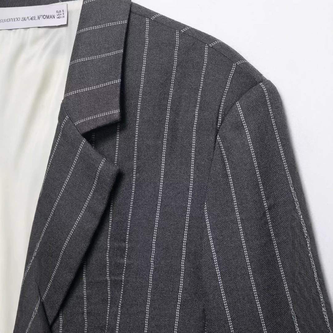 Damen Hochtaillierte Marlenehose mit Nadelstreifen, Bügelfalten und weitem Bein Drune