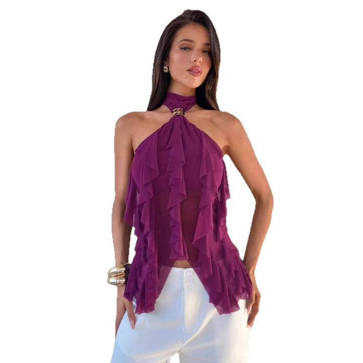Damen Top mit asymmetrischem Schnitt und dekorativen Rüschen Drune