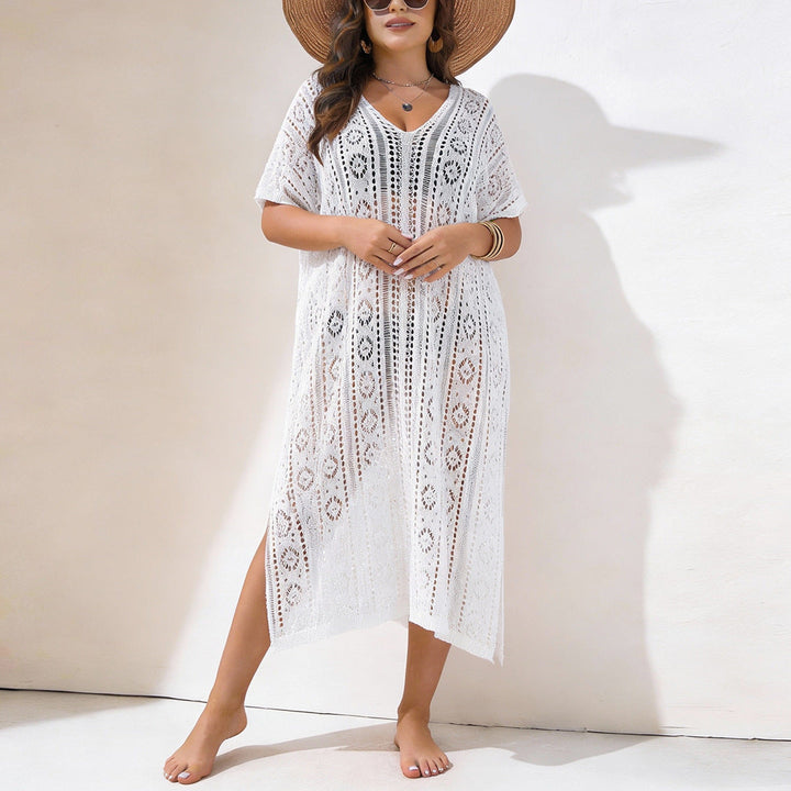 Damen Häkelstrandkleid mit V-Ausschnitt und seitlichem Schlitz Drune