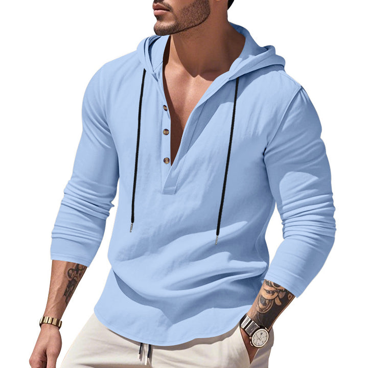 Herren vielseitiger Kapuzenpullover mit Knopfleiste und atmungsaktiver Baumwolle Drune