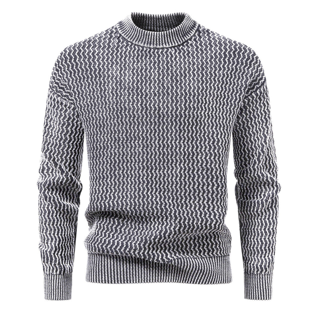 Herren Strukturierter Feinstrick-Pullover mit Stehkragen und Zickzackmuster Drune