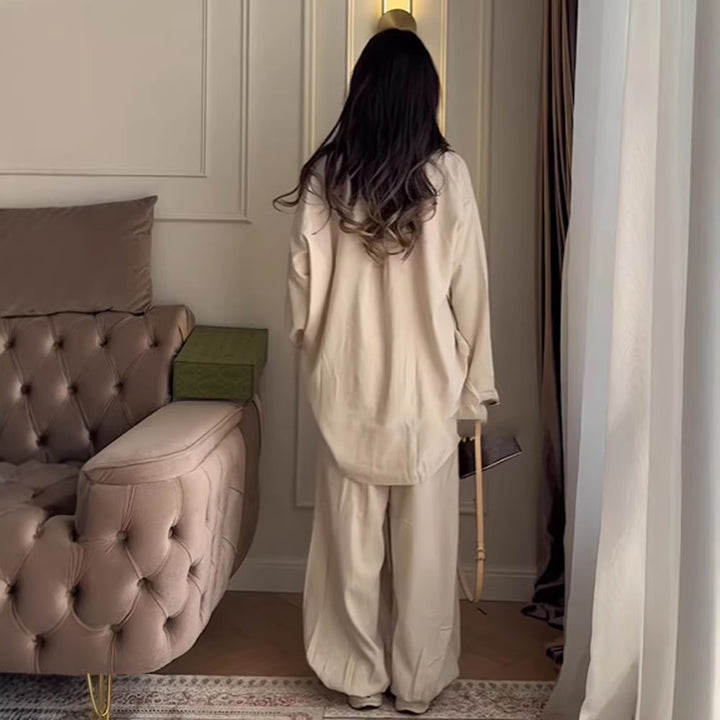 Damen Zweiteiliges Oversize Lounge‑Set mit Stehkragen und dekorativen Knotenverschlüssen Drune