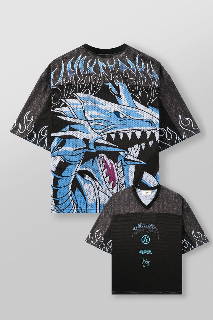 Unisex nan atmungsaktives Netz-Jersey mit großflächigem Anime-Print und V-Ausschnitt Drune